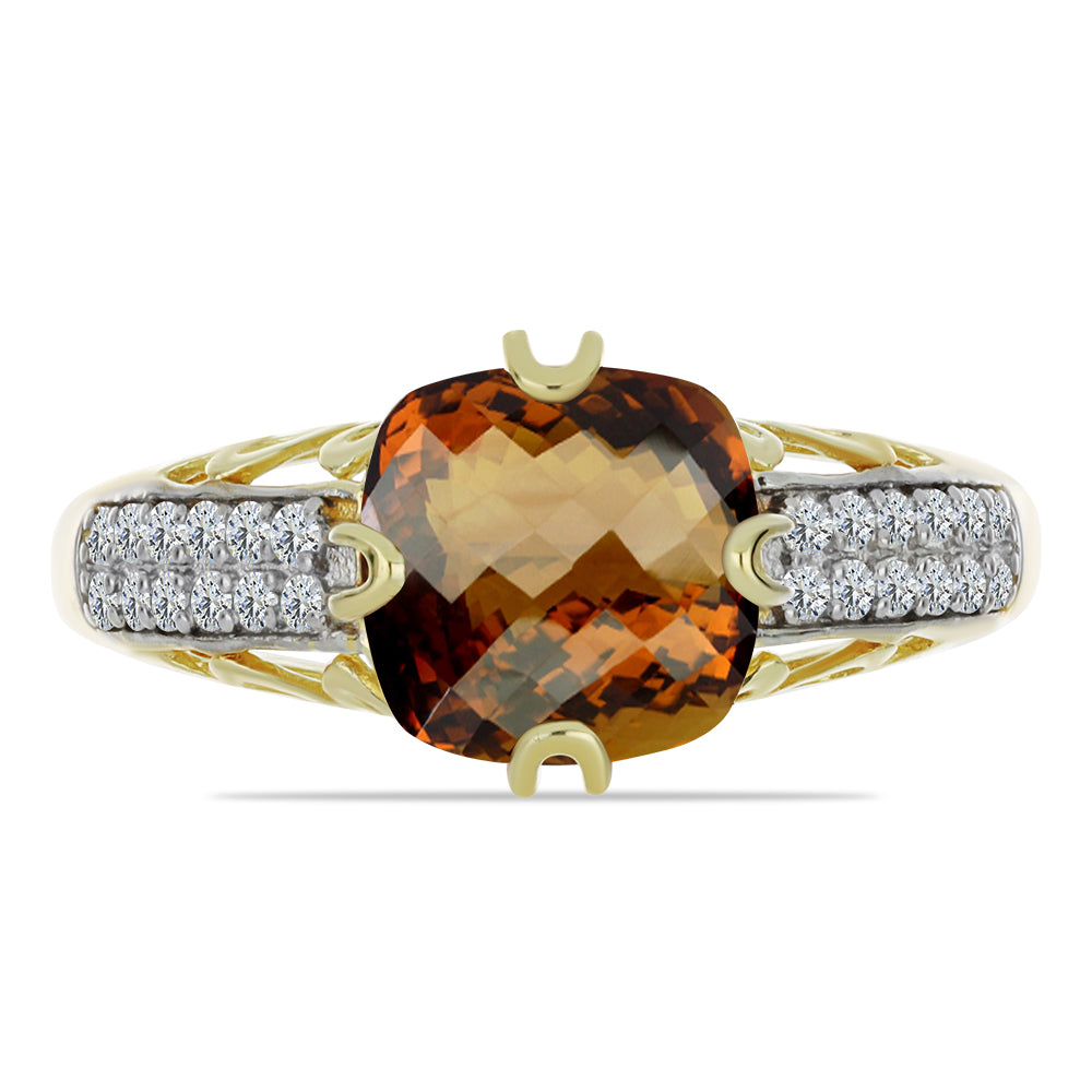 Inel din Argint 925 Placat cu Aur ( 2.57 grame ) cu Cuarț Coniac și Topaz Alb 2.2 Carate