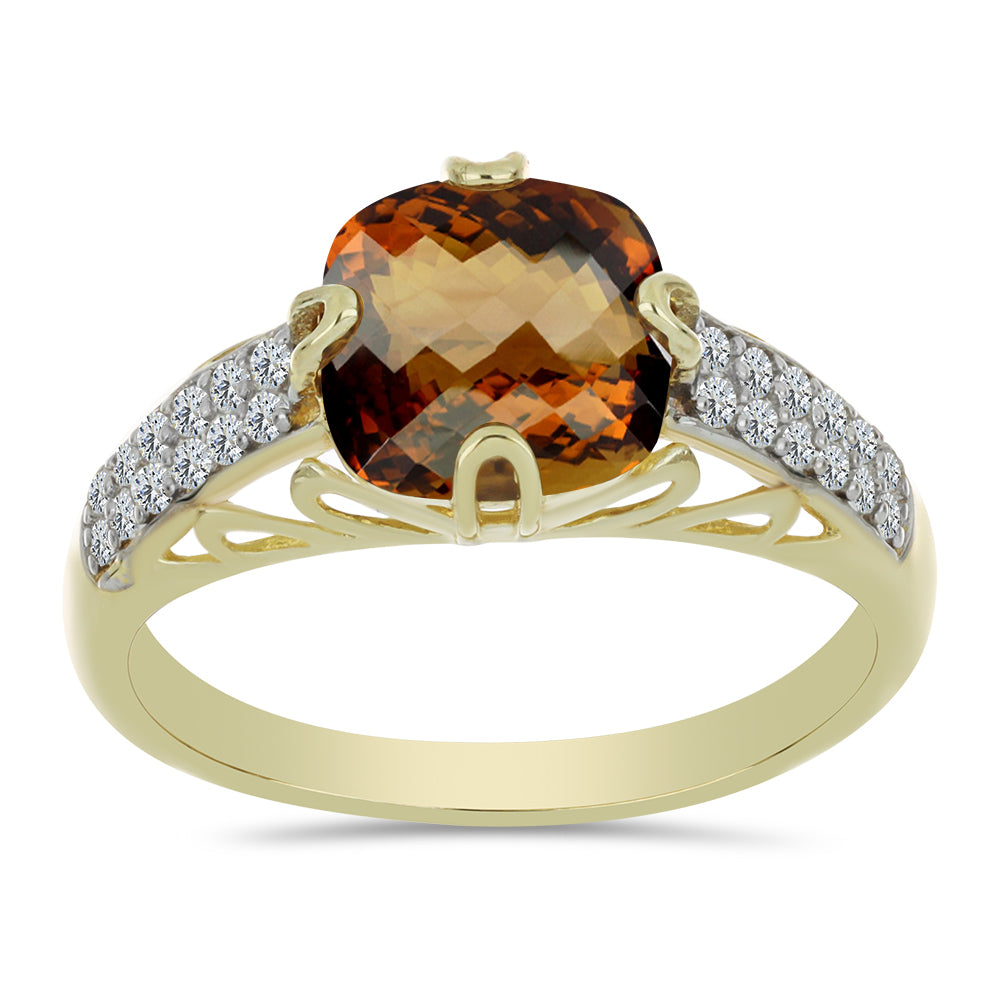 Inel din Argint 925 Placat cu Aur ( 2.57 grame ) cu Cuarț Coniac și Topaz Alb 2.2 Carate 3 