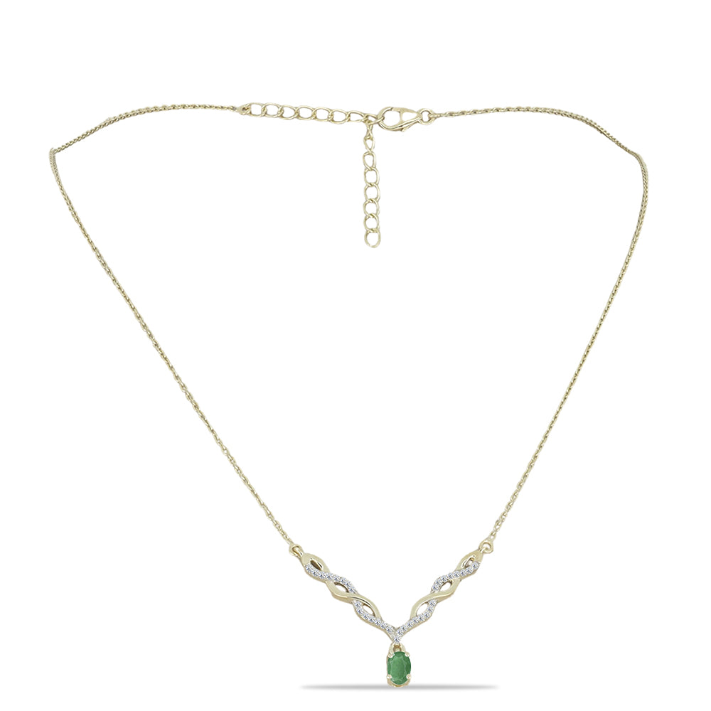 Colier din Argint 925 Placat cu Aur ( 4.22 grame ) cu Smarald Brazilian și Topaz Alb 0.69 Carate 1 
