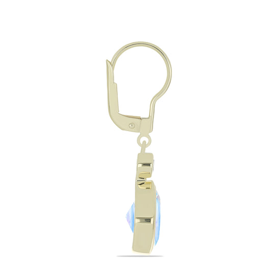 Cercei din Argint 925 Placat cu Aur ( 2.94 grame ) cu Piatra Lunii Curcubeu și Topaz Alb 7.71 Carate