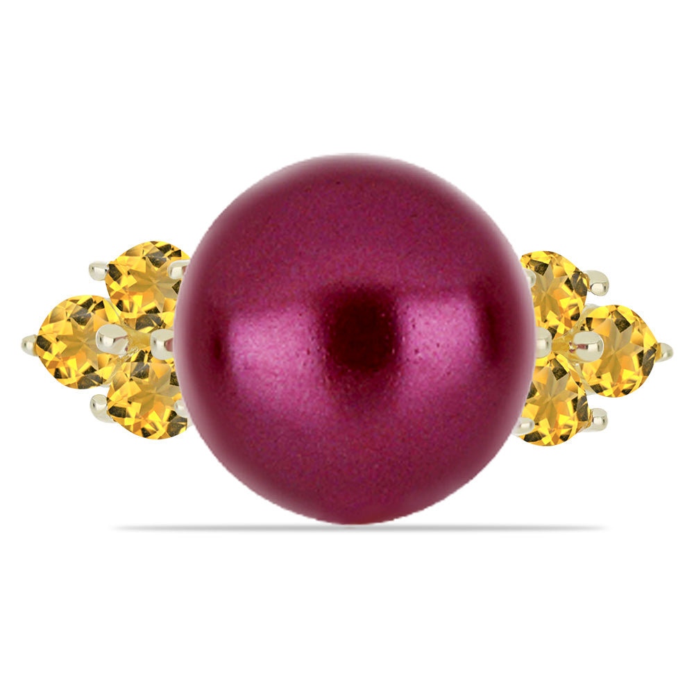 Inel din Argint 925 Placat cu Aur ( 3.3 grame ) cu Perlă de cultură Violet și Citrin Ural 10.06 Carate 1 