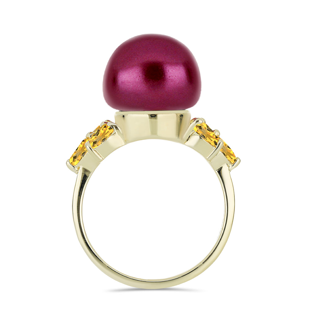 Inel din Argint 925 Placat cu Aur ( 3.3 grame ) cu Perlă de cultură Violet și Citrin Ural 10.06 Carate 2 