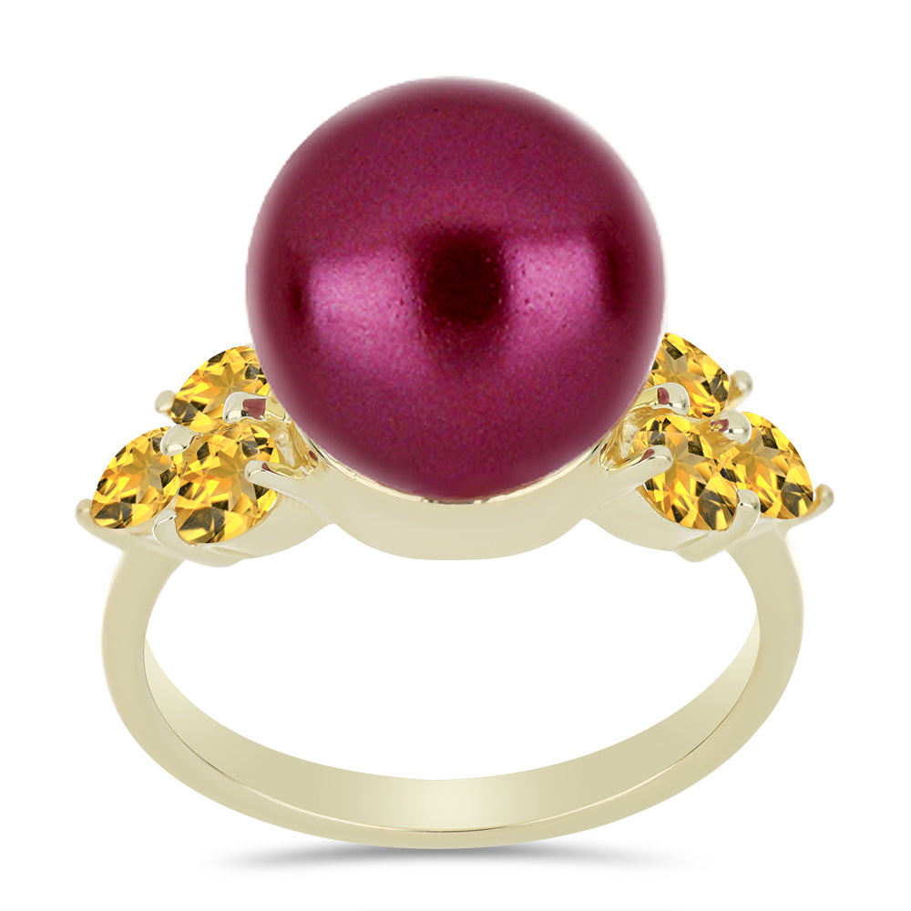 Inel din Argint 925 Placat cu Aur ( 3.3 grame ) cu Perlă de cultură Violet și Citrin Ural 10.06 Carate 3 