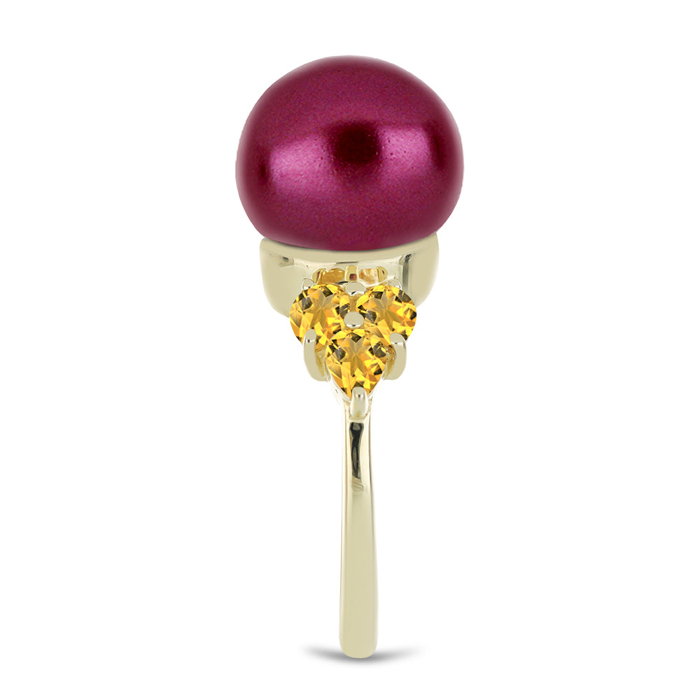 Inel din Argint 925 Placat cu Aur ( 3.3 grame ) cu Perlă de cultură Violet și Citrin Ural 10.06 Carate