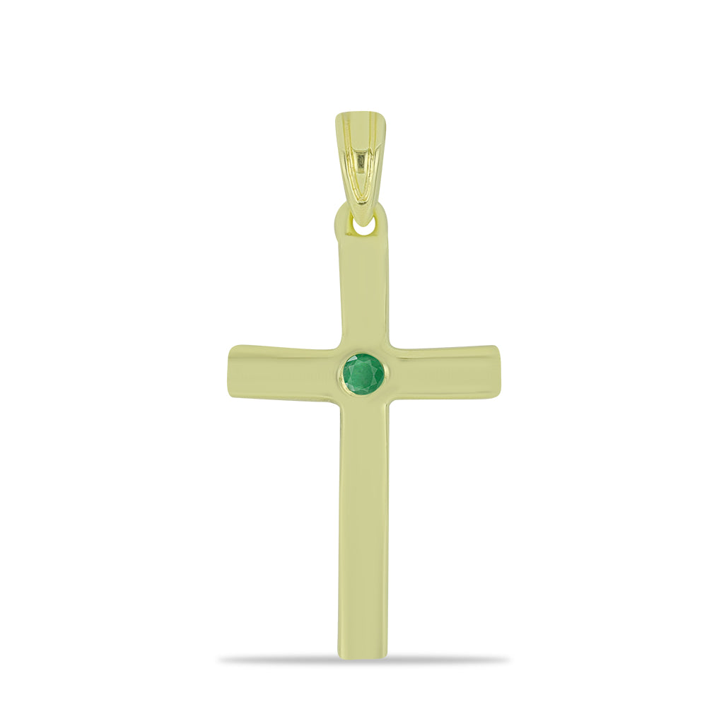 Cruce Pandantiv din Argint 925 Placat cu Aur ( 1.22 grame ) cu Smarald Brazilian 0.04 Carate 1 