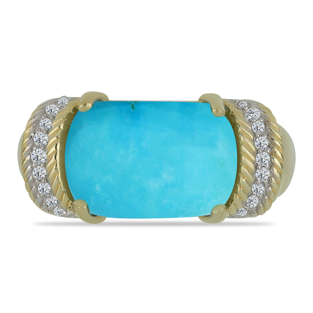 Inel din Argint 925 Placat cu Aur ( 4.35 grame ) cu Turcoaz ”Frumoasa Adormită” și Topaz Alb 6.79 Carate 1 