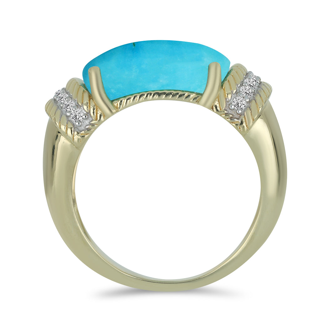 Inel din Argint 925 Placat cu Aur ( 4.35 grame ) cu Turcoaz ”Frumoasa Adormită” și Topaz Alb 6.79 Carate 2 