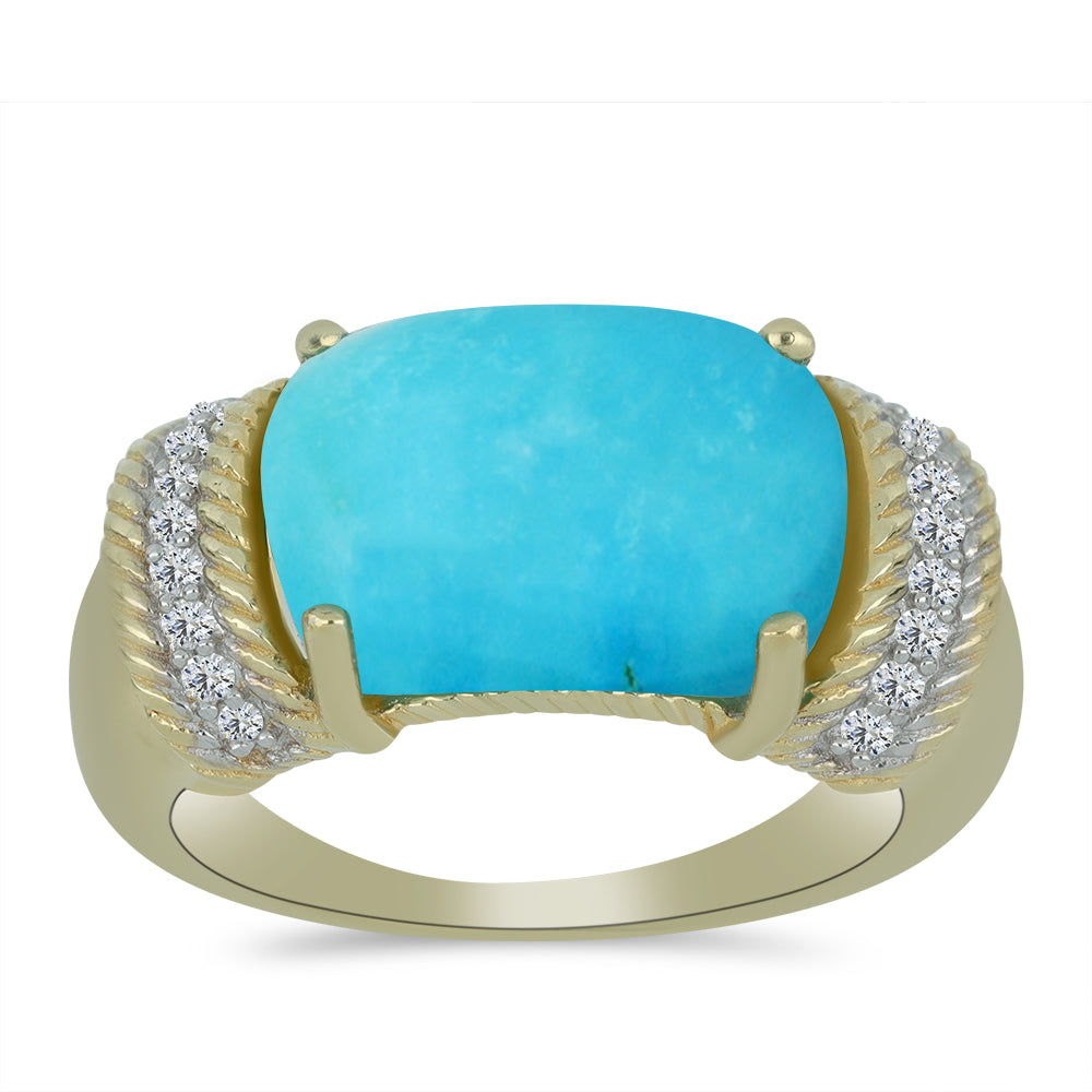 Inel din Argint 925 Placat cu Aur ( 4.35 grame ) cu Turcoaz ”Frumoasa Adormită” și Topaz Alb 6.79 Carate 3 