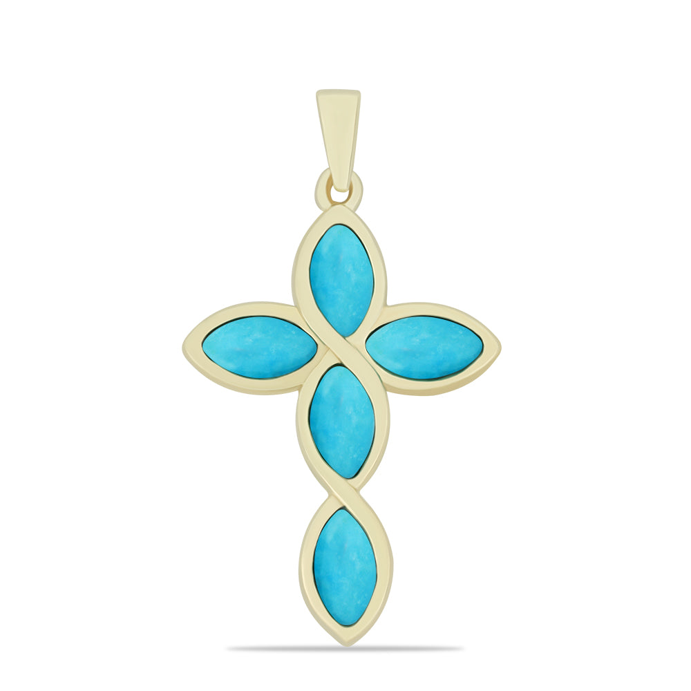 Cruce Pandantiv din Argint 925 Placat cu Aur ( 1.94 grame ) cu Turcoaz ”Frumoasa Adormită” 1.39 Carate 1 