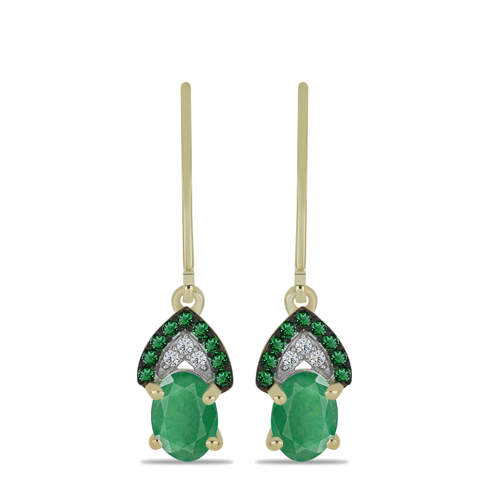 Cercei din Argint 925 Placat cu Aur ( 1.99 grame ) cu Smarald Brazilian și Topaz Alb 1.7 Carate 1 
