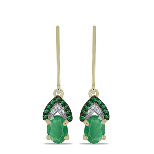 Cercei din Argint 925 Placat cu Aur ( 1.99 grame ) cu Smarald Brazilian și Topaz Alb 1.7 Carate