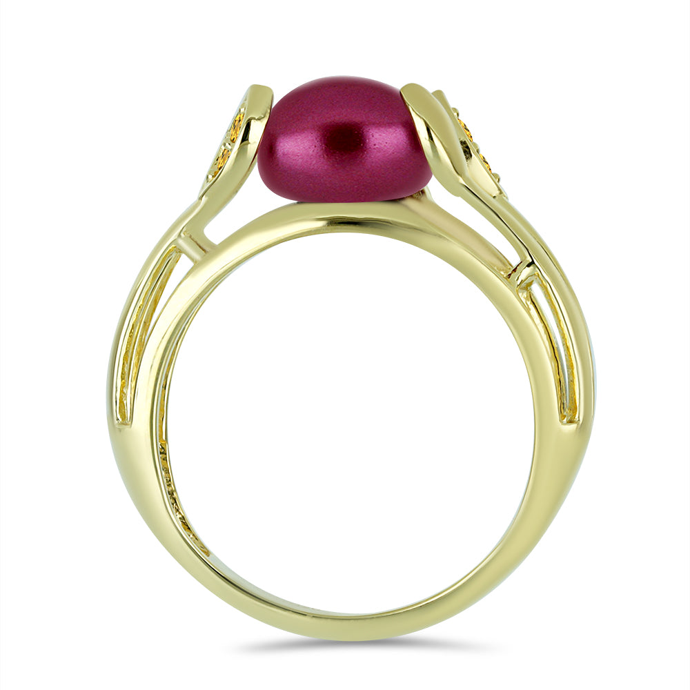 Inel din Argint 925 Placat cu Aur ( 2.75 grame ) cu Perlă de cultură Violet și Citrin Ural 2.56 Carate 3 