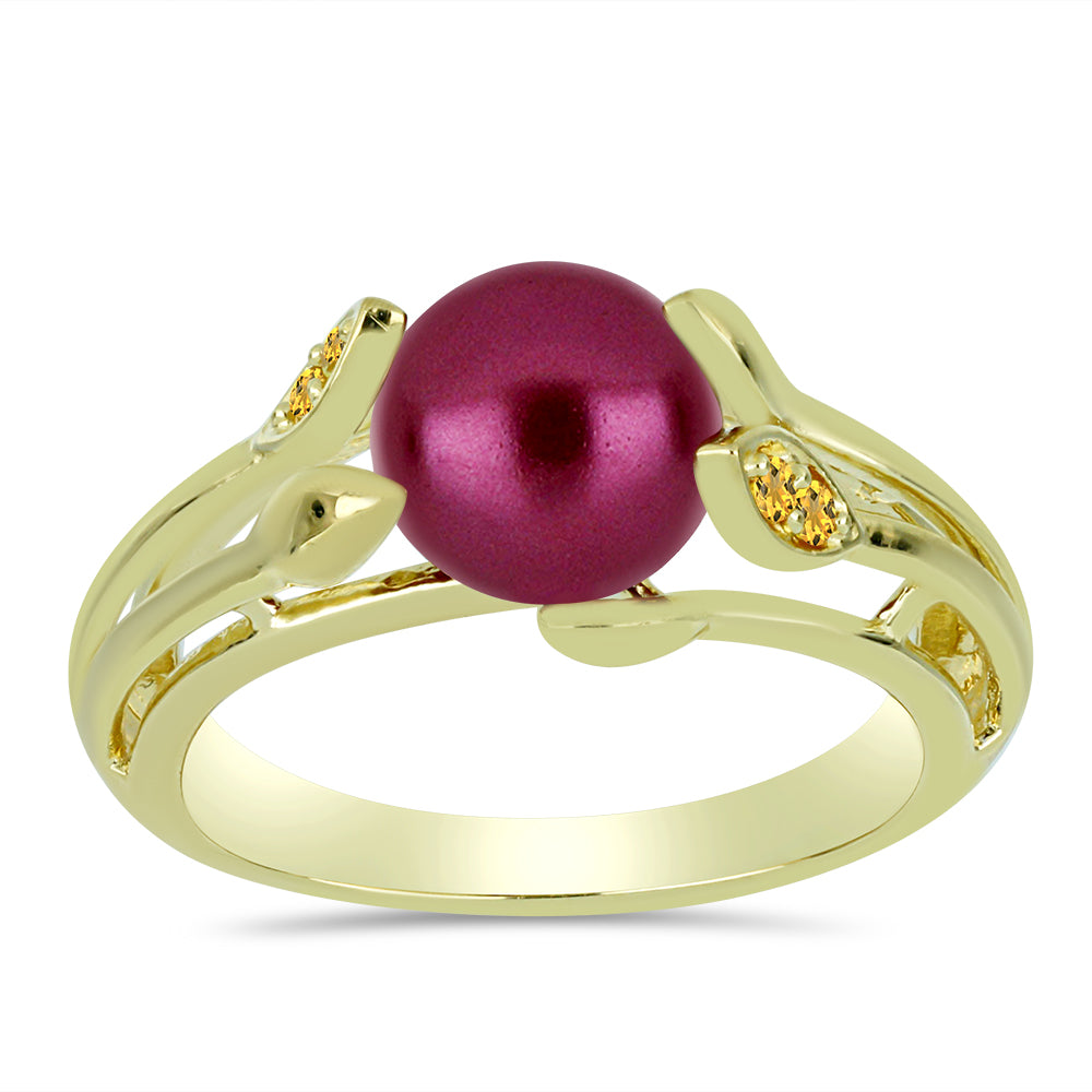 Inel din Argint 925 Placat cu Aur ( 2.75 grame ) cu Perlă de cultură Violet și Citrin Ural 2.56 Carate