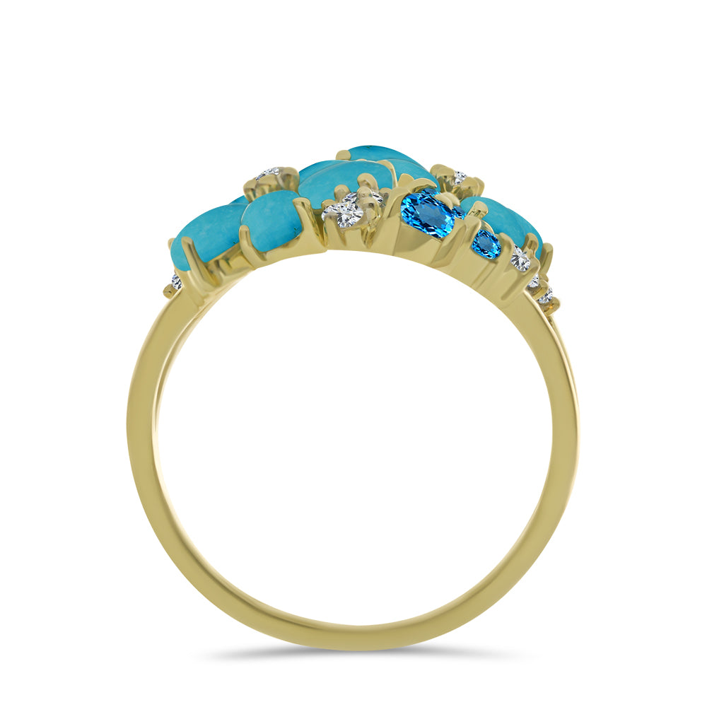 Inel din Argint 925 Placat cu Aur ( 5.32 grame ) cu Turcoaz ”Frumoasa Adormită” și Topaz Albastru ”Elveția” 3.39 Carate