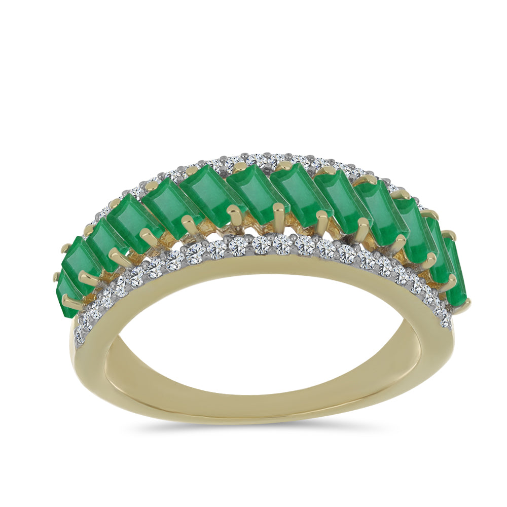 Inel din Argint 925 Placat cu Aur ( 3.16 grame ) cu Smarald Brazilian și Topaz Alb 1.91 Carate 3 