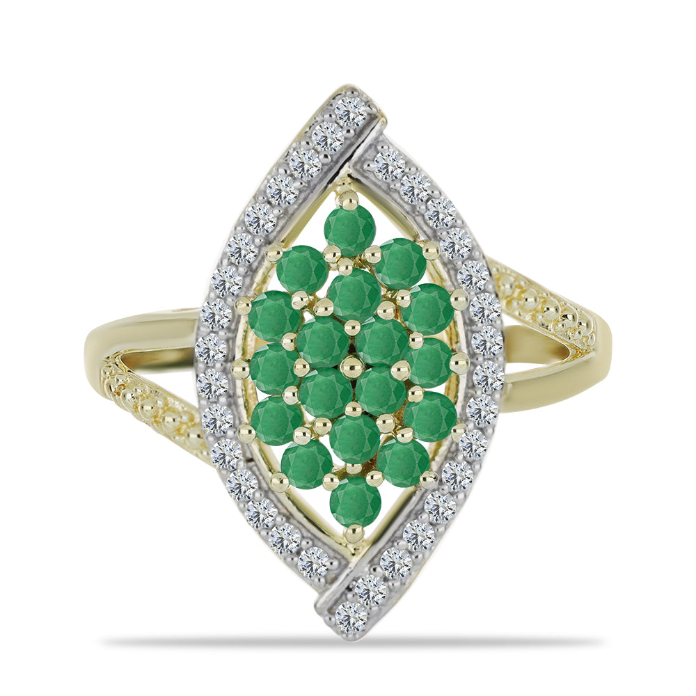 Inel din Argint 925 Placat cu Aur ( 3.49 grame ) cu Smarald Brazilian și Topaz Alb 1.27 Carate 1 