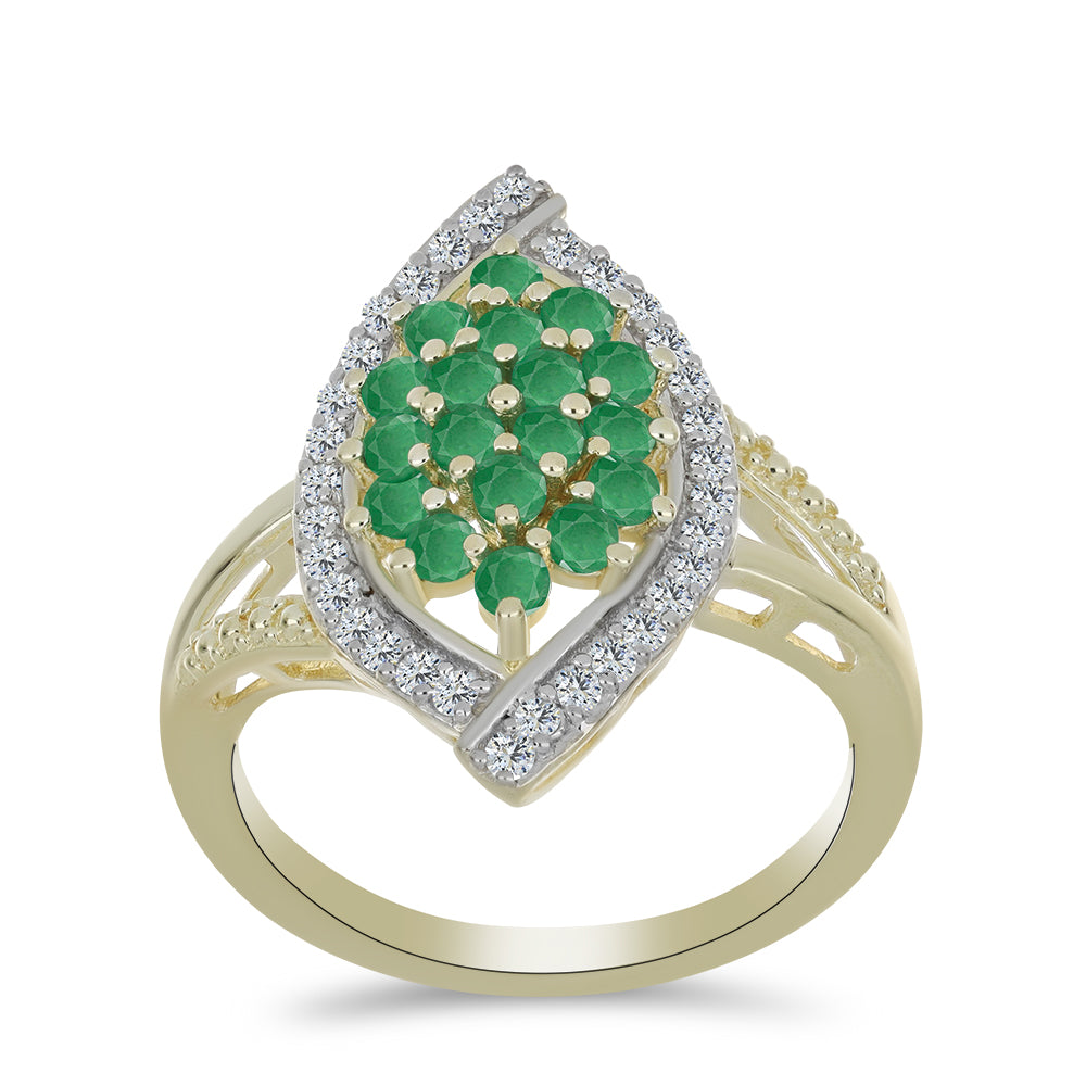 Inel din Argint 925 Placat cu Aur ( 3.49 grame ) cu Smarald Brazilian și Topaz Alb 1.27 Carate