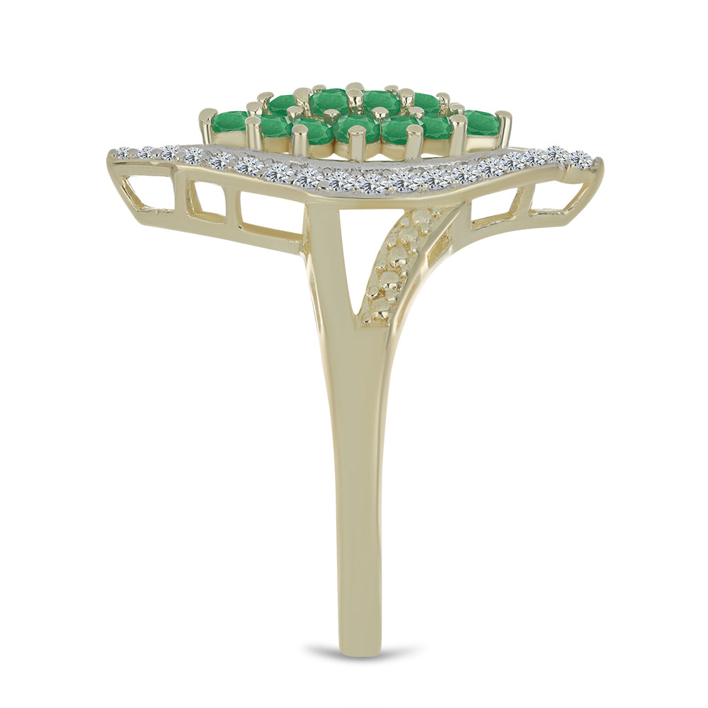 Inel din Argint 925 Placat cu Aur ( 3.49 grame ) cu Smarald Brazilian și Topaz Alb 1.27 Carate 4 