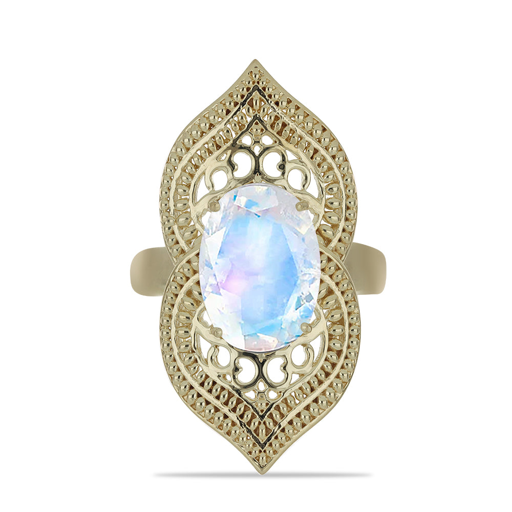 Inel din Argint 925 Placat cu Aur ( 5.51 grame ) cu Piatra Lunii Curcubeu 5.23 Carate
