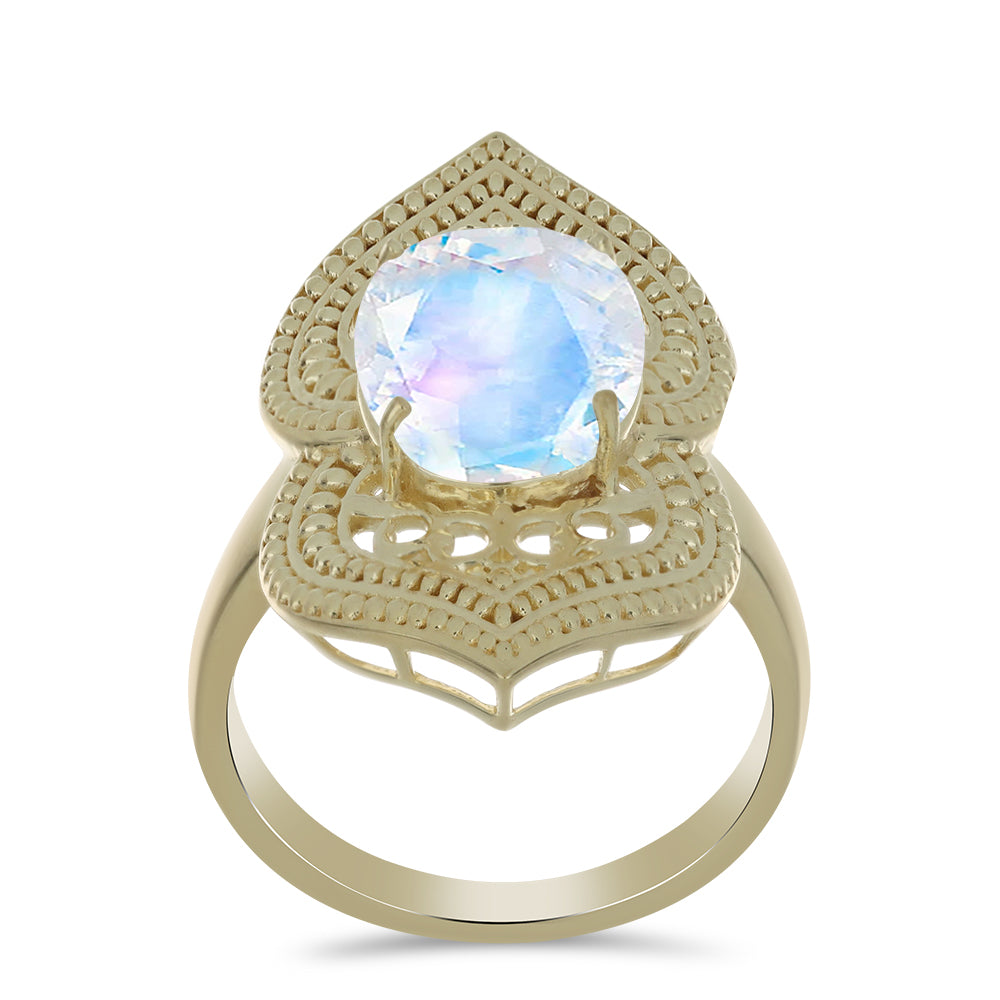 Inel din Argint 925 Placat cu Aur ( 5.51 grame ) cu Piatra Lunii Curcubeu 5.23 Carate 3 