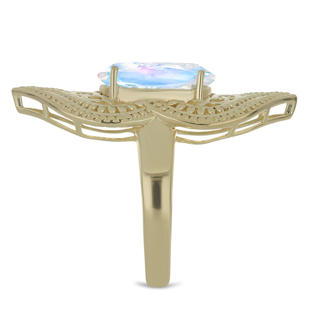 Inel din Argint 925 Placat cu Aur ( 5.51 grame ) cu Piatra Lunii Curcubeu 5.23 Carate