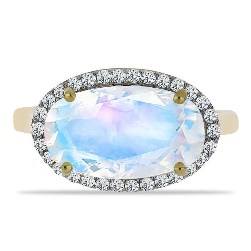 Inel din Argint 925 Placat cu Aur ( 3.08 grame ) cu Piatra Lunii Curcubeu și Topaz Alb 4.05 Carate 1 