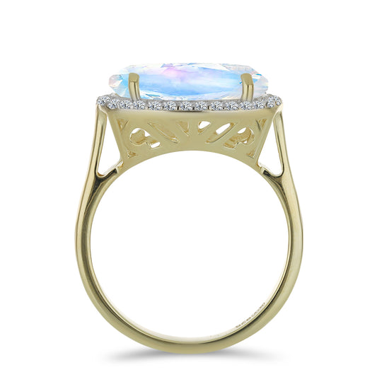 Inel din Argint 925 Placat cu Aur ( 3.08 grame ) cu Piatra Lunii Curcubeu și Topaz Alb 4.05 Carate
