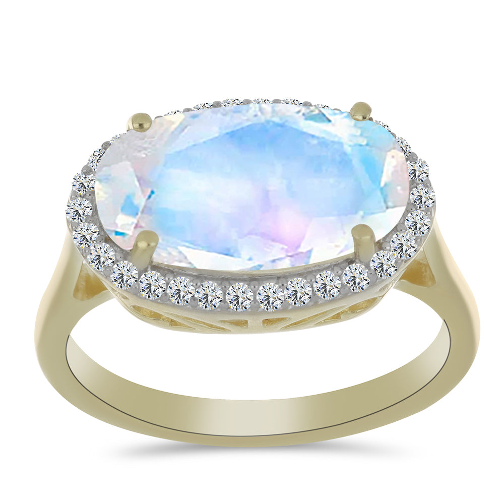 Inel din Argint 925 Placat cu Aur ( 3.08 grame ) cu Piatra Lunii Curcubeu și Topaz Alb 4.05 Carate