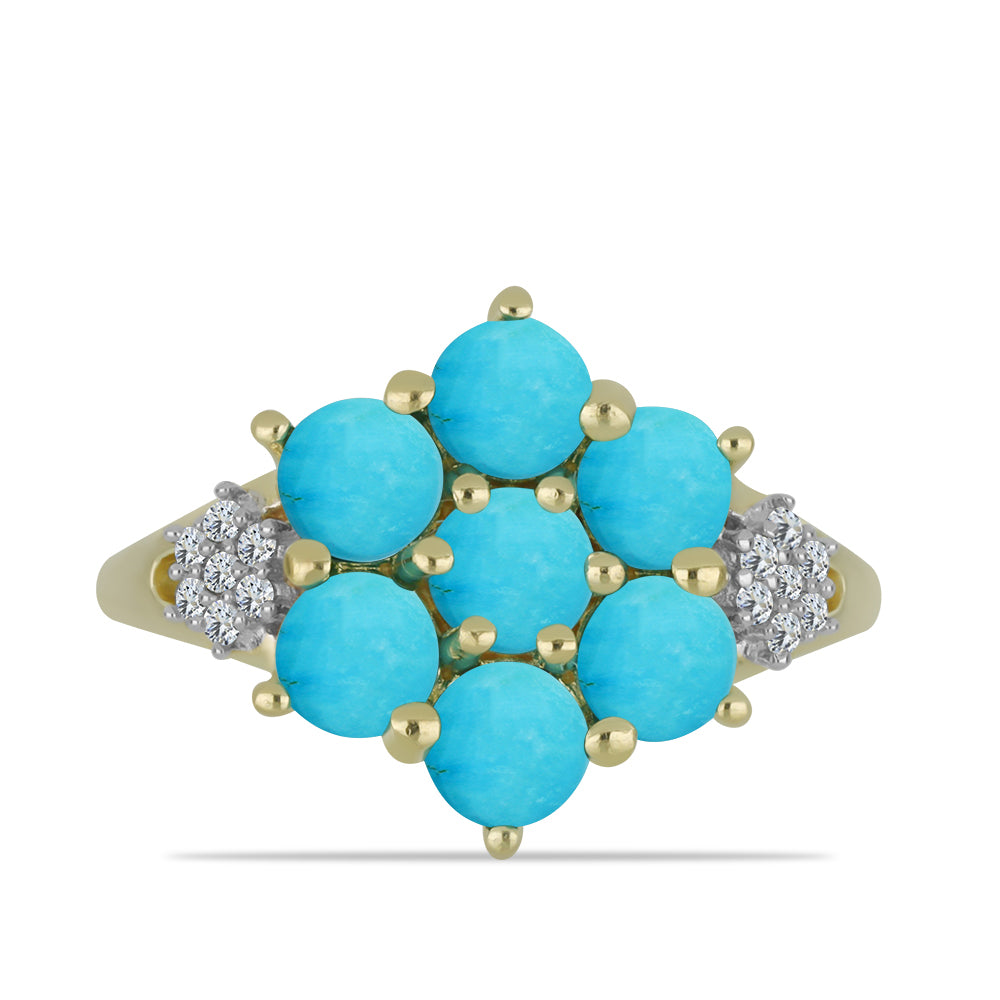 Inel din Argint 925 Placat cu Aur ( 2.68 grame ) cu Turcoaz ”Frumoasa Adormită” și Topaz Alb 1.53 Carate 1 