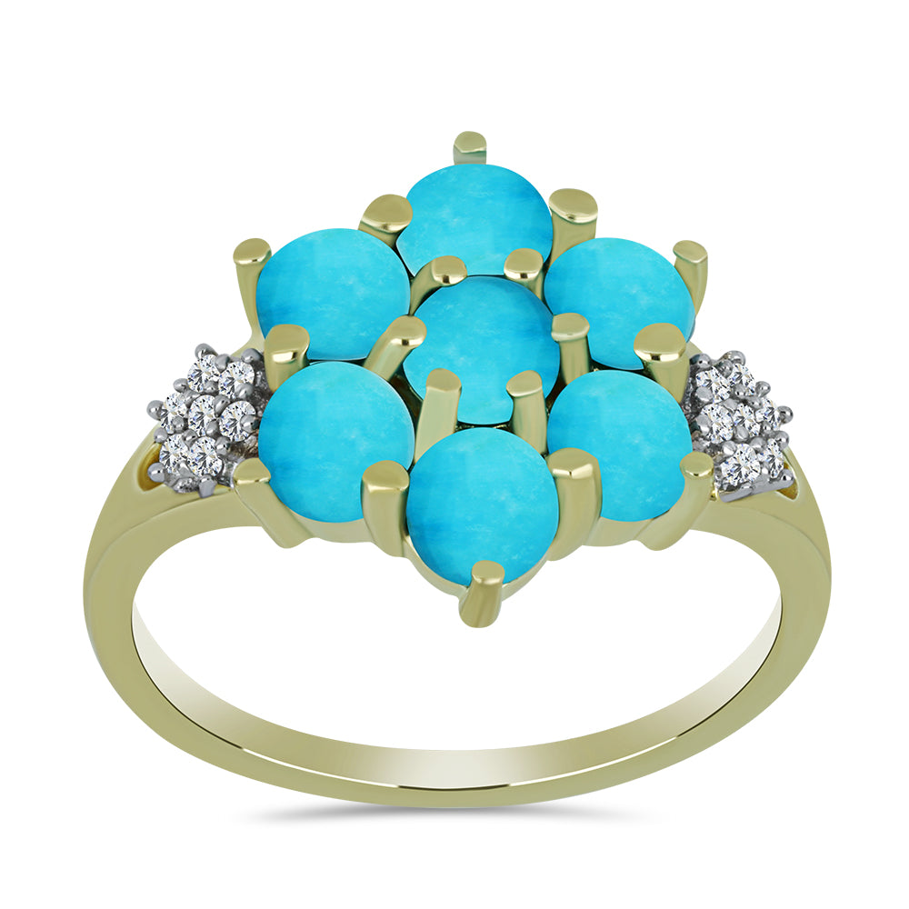 Inel din Argint 925 Placat cu Aur ( 2.68 grame ) cu Turcoaz ”Frumoasa Adormită” și Topaz Alb 1.53 Carate 3 