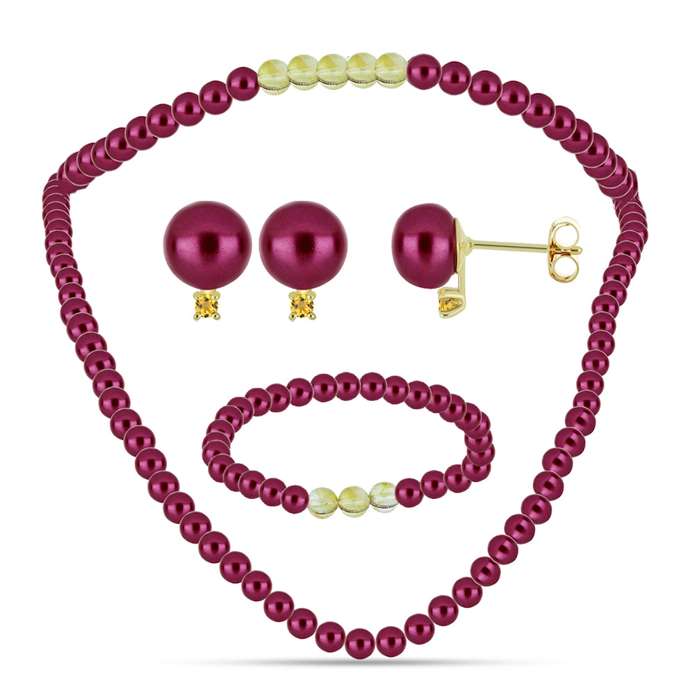 Set din Pepită ( 0.91 grame ) cu Perlă de cultură Violet și Citrin Ural 263.31 Carate ( Colier+Cercei+Brățară ) 1 