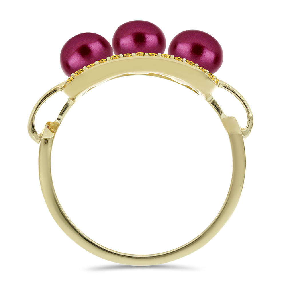 Inel din Argint 925 Placat cu Aur ( 2.85 grame ) cu Perlă de cultură Violet și Citrin Ural 3.57 Carate