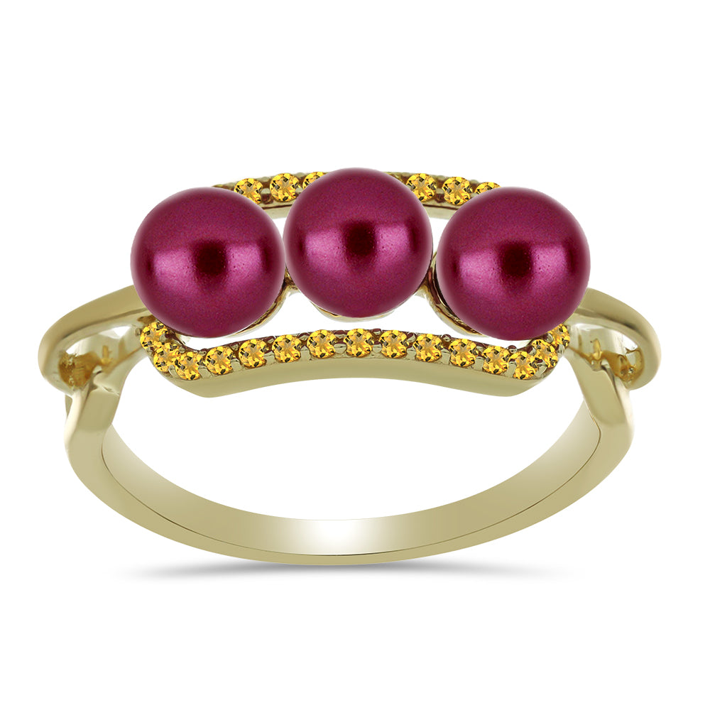 Inel din Argint 925 Placat cu Aur ( 2.85 grame ) cu Perlă de cultură Violet și Citrin Ural 3.57 Carate 3 