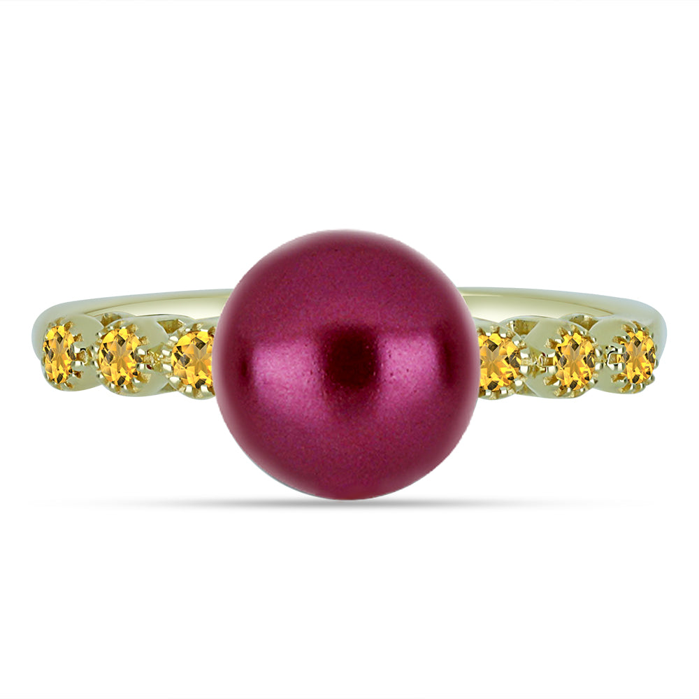 Inel din Argint 925 Placat cu Aur ( 2.58 grame ) cu Perlă de cultură Violet și Citrin Ural 4.48 Carate