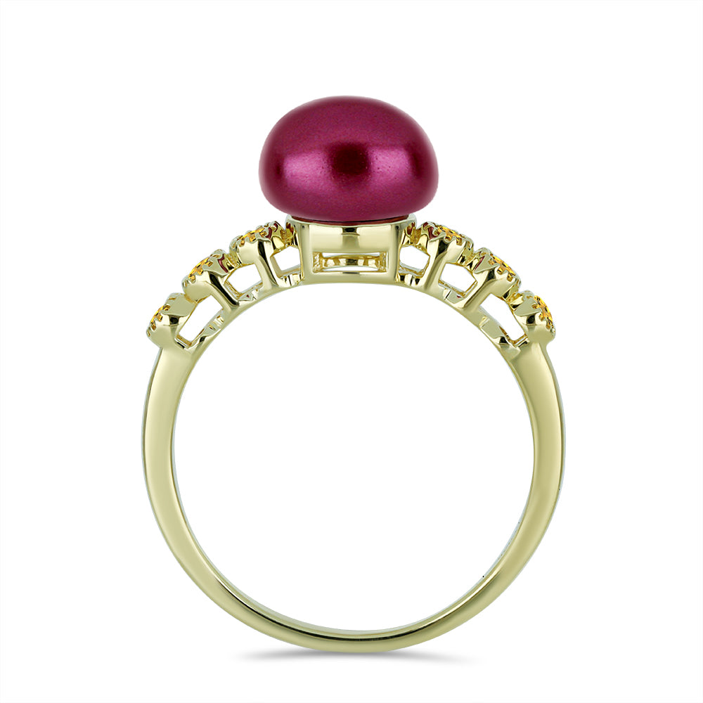 Inel din Argint 925 Placat cu Aur ( 2.58 grame ) cu Perlă de cultură Violet și Citrin Ural 4.48 Carate