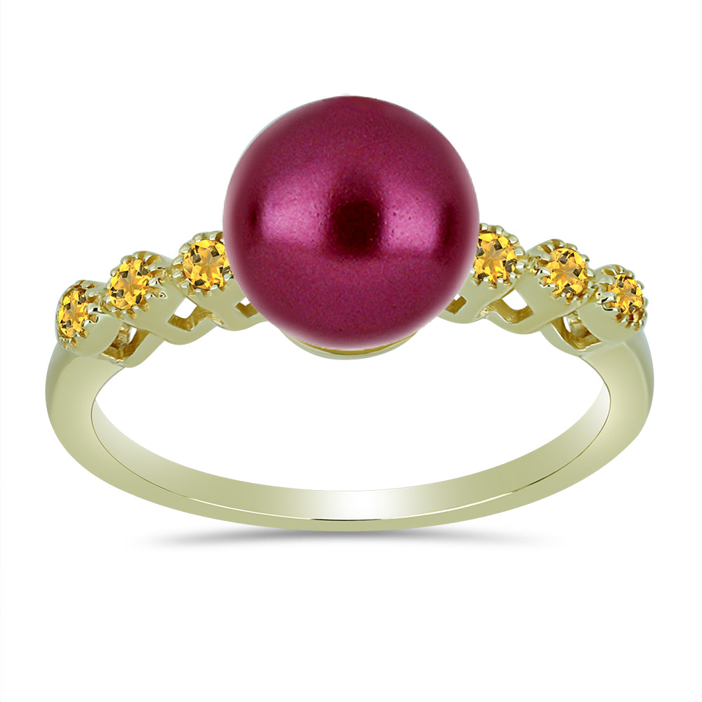 Inel din Argint 925 Placat cu Aur ( 2.58 grame ) cu Perlă de cultură Violet și Citrin Ural 4.48 Carate