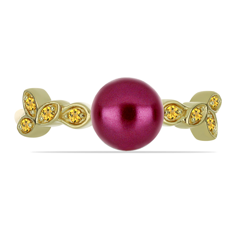 Inel din Argint 925 Placat cu Aur ( 2.74 grame ) cu Perlă de cultură Violet și Citrin Ural 2.65 Carate 1 