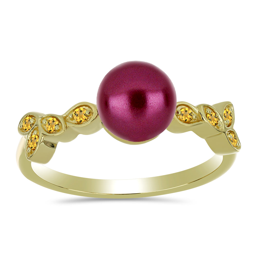 Inel din Argint 925 Placat cu Aur ( 2.74 grame ) cu Perlă de cultură Violet și Citrin Ural 2.65 Carate