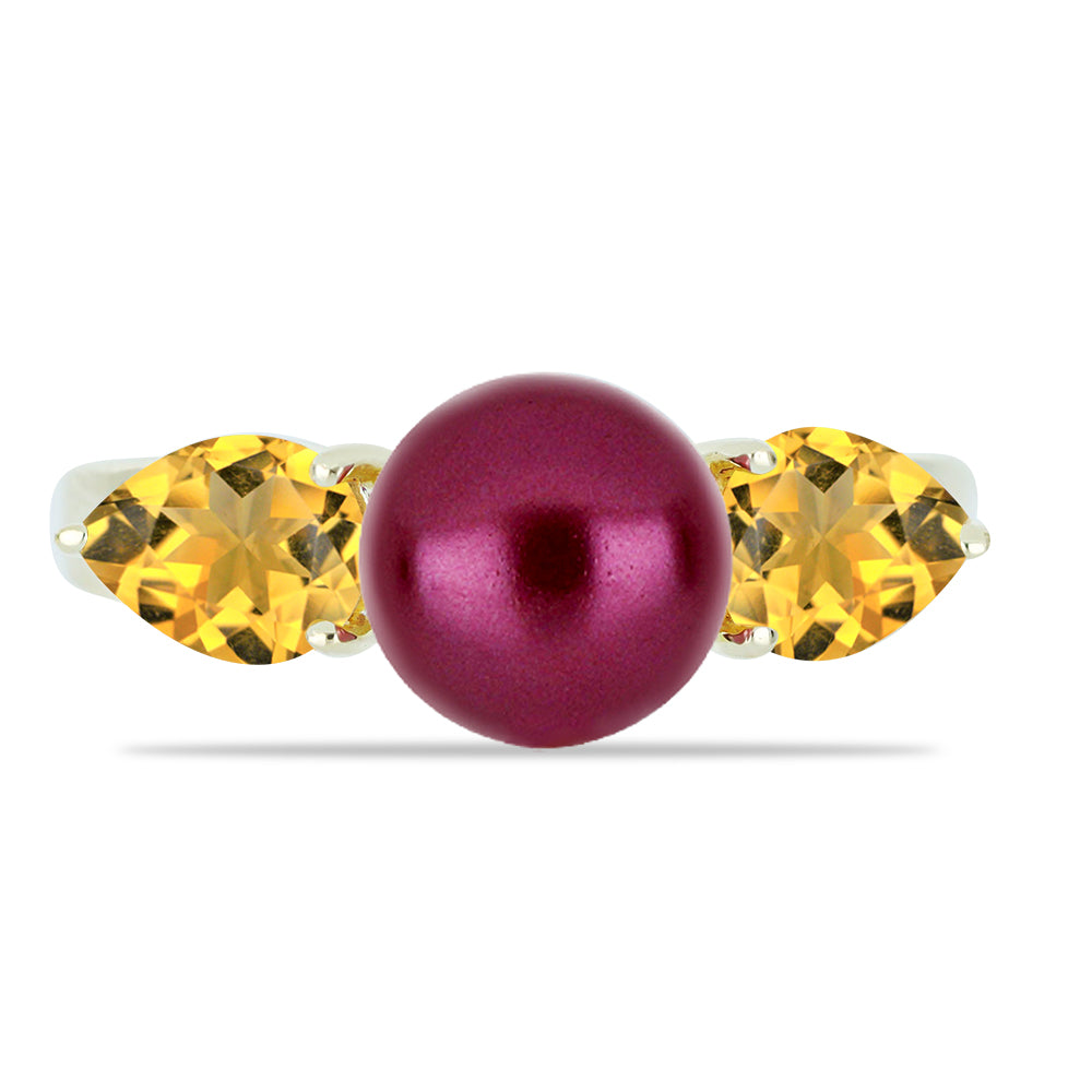 Inel din Argint 925 Placat cu Aur ( 2.98 grame ) cu Perlă de cultură Violet și Citrin Ural 4.04 Carate