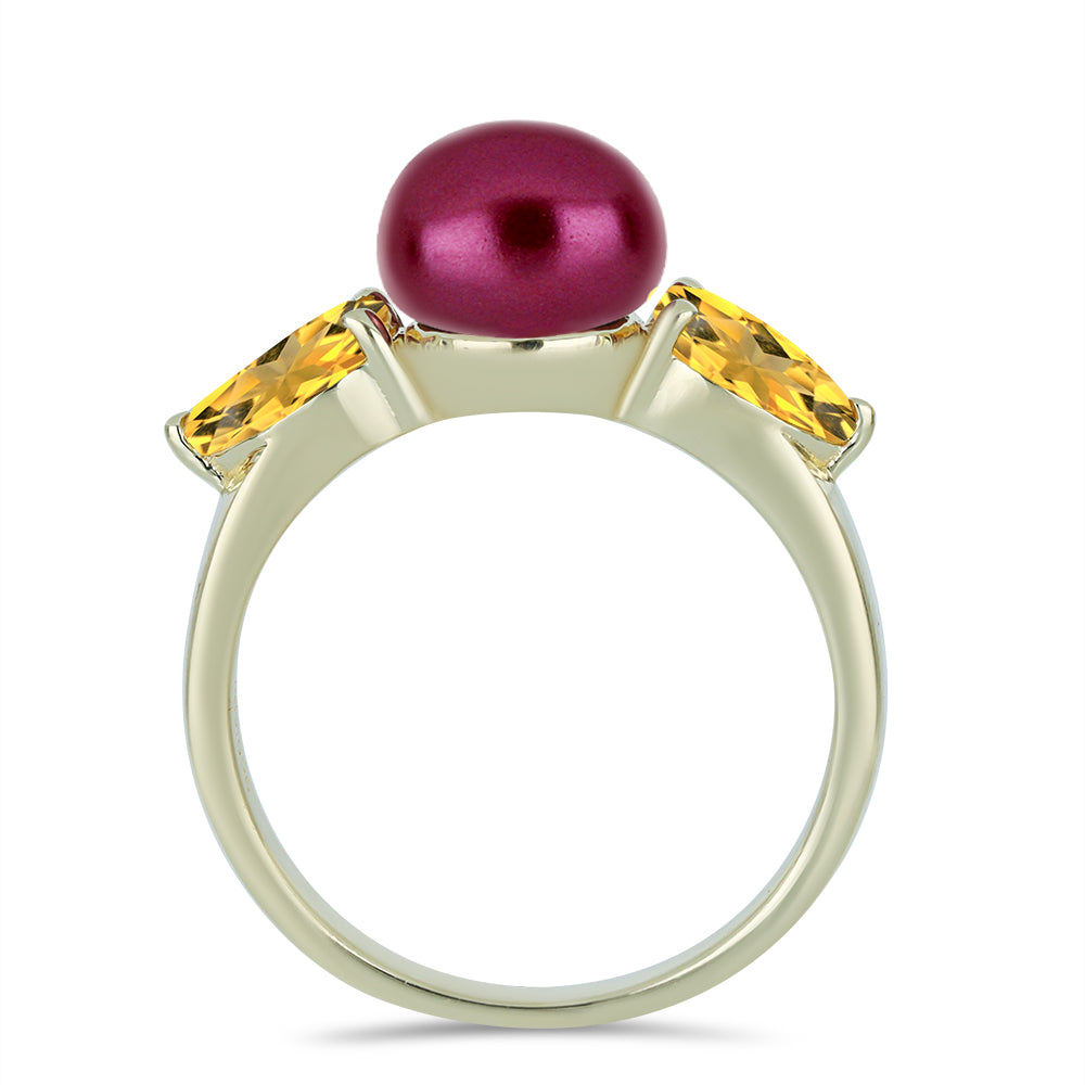 Inel din Argint 925 Placat cu Aur ( 2.98 grame ) cu Perlă de cultură Violet și Citrin Ural 4.04 Carate 2 