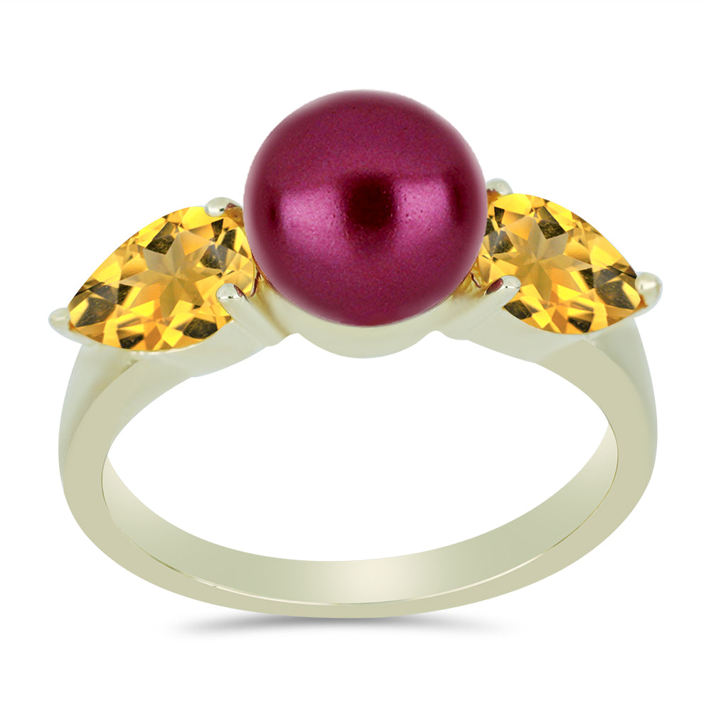 Inel din Argint 925 Placat cu Aur ( 2.98 grame ) cu Perlă de cultură Violet și Citrin Ural 4.04 Carate 3 