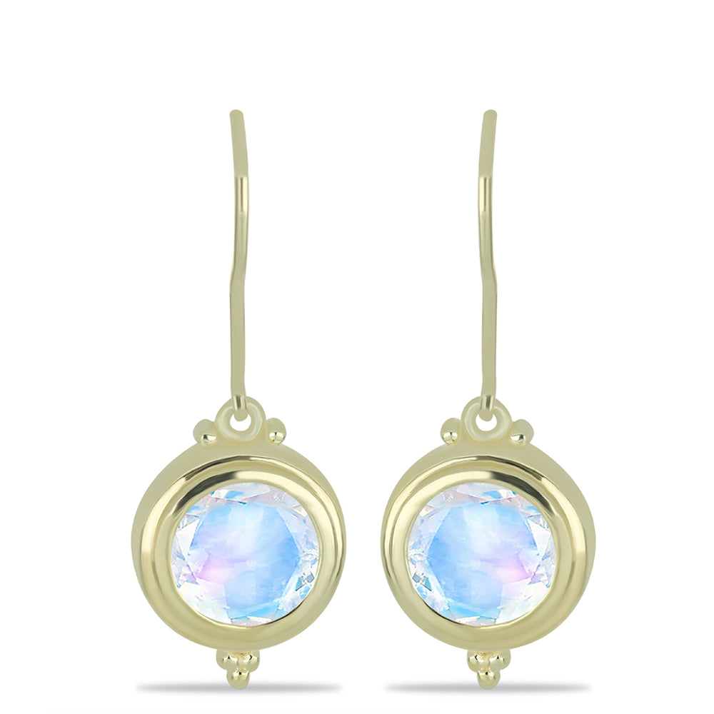 Cercei din Argint 925 Placat cu Aur ( 4.24 grame ) cu Piatra Lunii Curcubeu 3.94 Carate