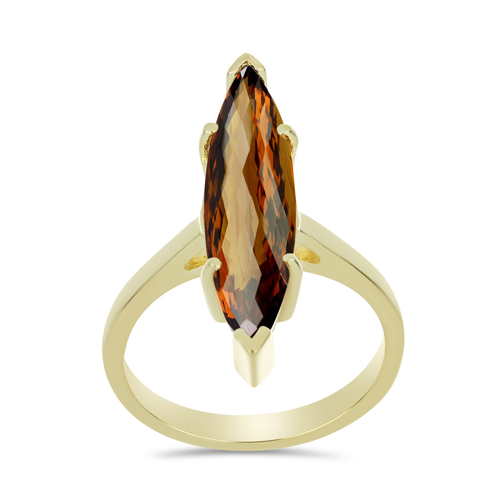 Inel din Argint 925 Placat cu Aur ( 3.14 grame ) cu Cuarț Coniac 3.8 Carate 3 