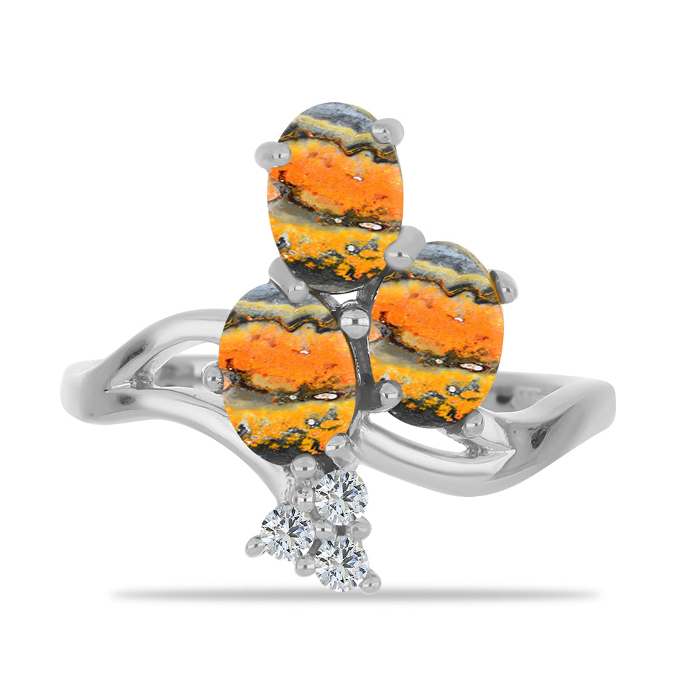 Inel din Argint 925 ( 3.22 grame ) cu Jasp Bumble Bee și Topaz Alb 2.67 Carate 1 