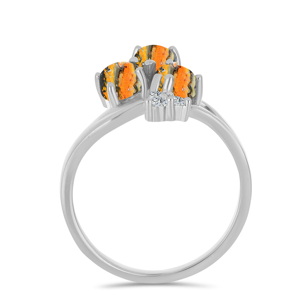 Inel din Argint 925 ( 3.22 grame ) cu Jasp Bumble Bee și Topaz Alb 2.67 Carate