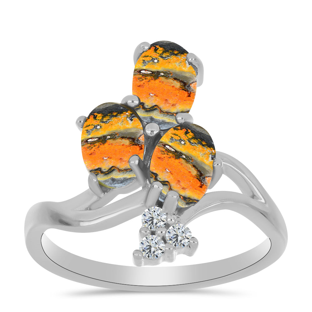 Inel din Argint 925 ( 3.22 grame ) cu Jasp Bumble Bee și Topaz Alb 2.67 Carate 3 