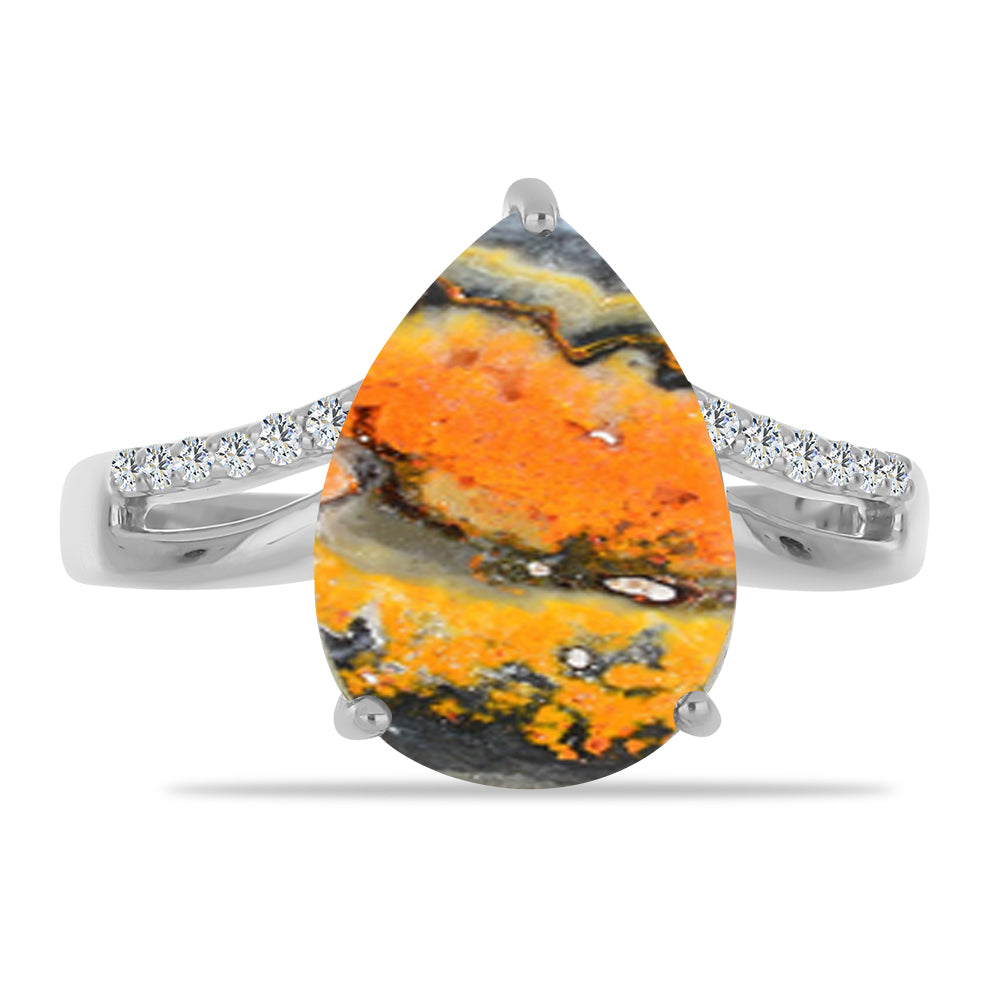 Inel din Argint 925 ( 3.24 grame ) cu Jasp Bumble Bee și Topaz Alb 5.03 Carate