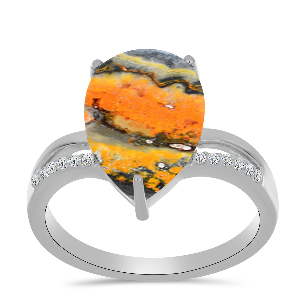 Inel din Argint 925 ( 3.24 grame ) cu Jasp Bumble Bee și Topaz Alb 5.03 Carate 3 