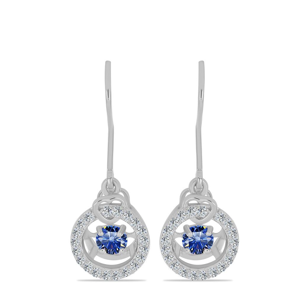 Cercei din Argint 925 ( 2.57 grame ) cu Moissanite Albastru Regal cultivat în laborator și Topaz Alb 0.84 Carate