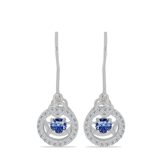 Cercei din Argint 925 ( 2.57 grame ) cu Moissanite Albastru Regal cultivat în laborator și Topaz Alb 0.84 Carate